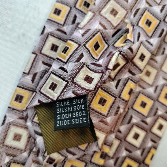 Luciano Gatti Elite Geometric Patterned Tie Necktie Silk Lilac Brown Gold Formal - Picture 4 of 10